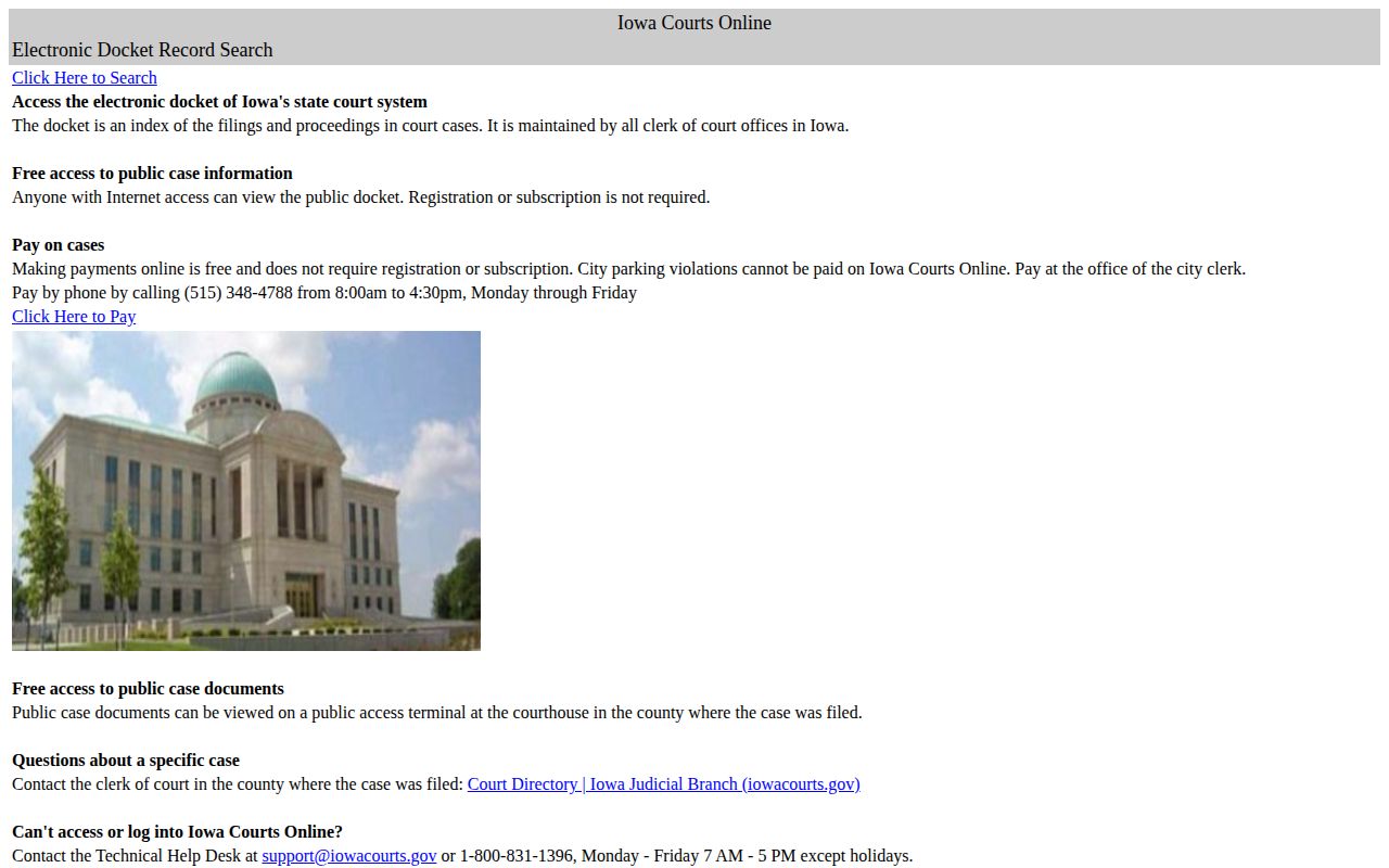 Iowa Courts Online Page County arrest case search