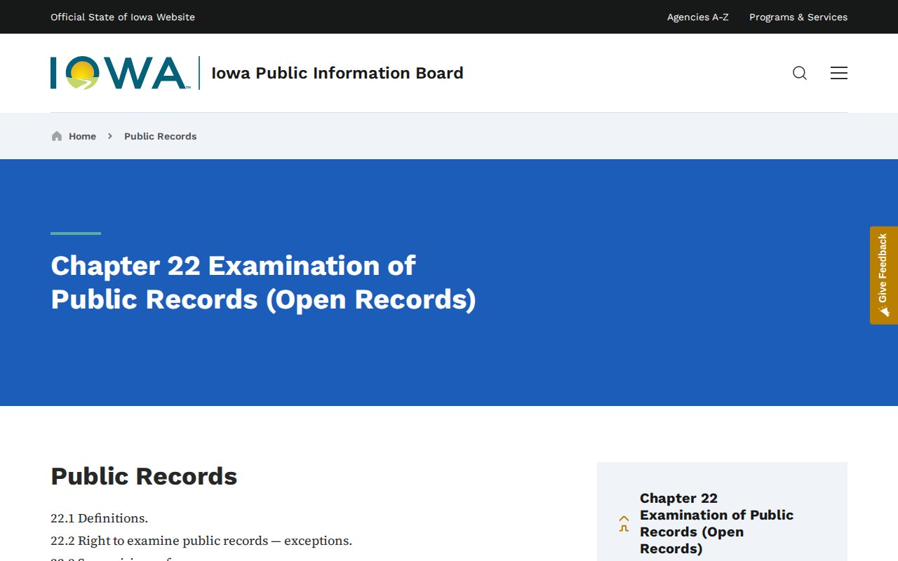 Iowa Chapter 22 Page County arrest record request guidance